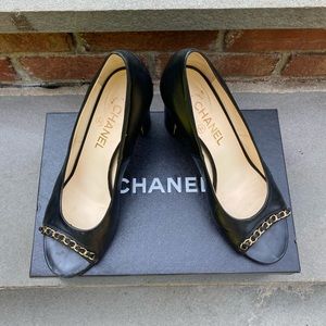 Chanel Peep Toe Block Heel Pump